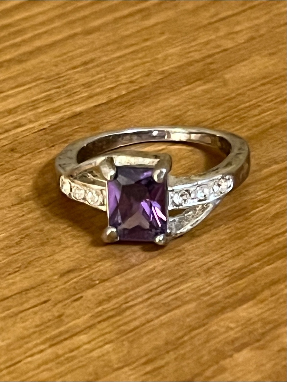 Vintage purple & crystal rhinestones on a silver tone band size 6